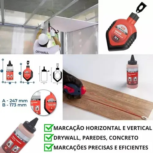 Carretel de linha com giz para drywall 30 metros tubo Mtx 848559