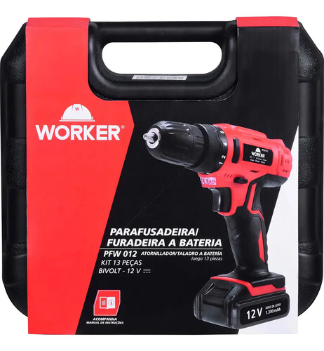 Parafusadeira 12v impacto 2 baterias 17 peças 005699 Worker