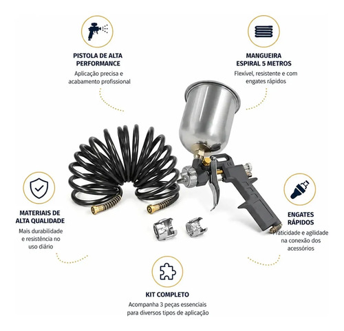 Conjunto Compact Kit com 01 Pistola Por Gravidade, 01 Mangueira com Terminais e Conexões. Schulz 80923570