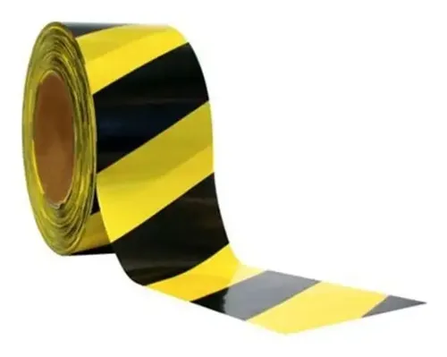 Fita sinalização zebrada preta e amarela 200 metros Plastcor 700.00082