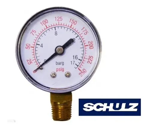Manometro Vertical, Mecanico, Metalico,escala Externa 0-250, Rosca 1/4pol. Utilizado em Compressores Ar. Schulz 83016730