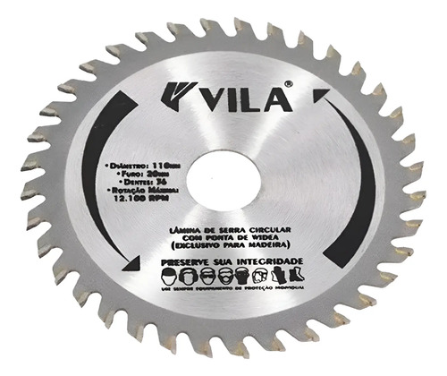 Disco lamina pra serra circular Vila 21034 36 dentes 110mm