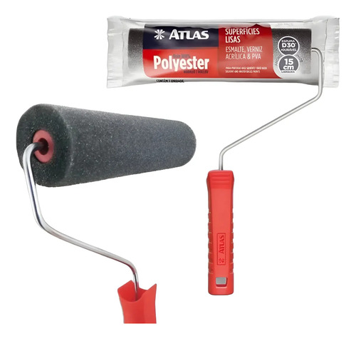 Rolo espuma poliéster cinza 15cm com cabo Atlas 40615