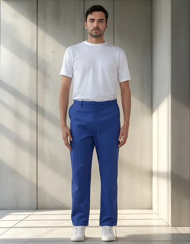 Calça de brim azul marinho meio elástico