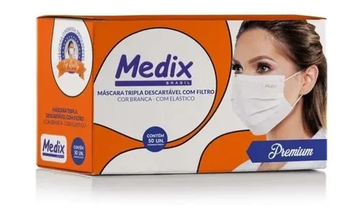 Mascara tripla com elástico branca pacote com 50 unidades Medix