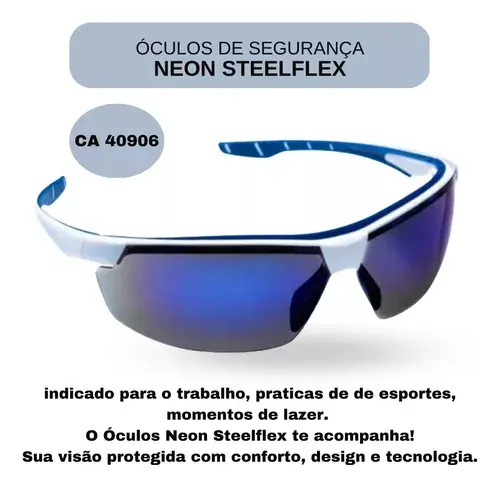 Óculos neon azul espelhado AR/AE/UV Steelflex CA 40906 STF-VS201740