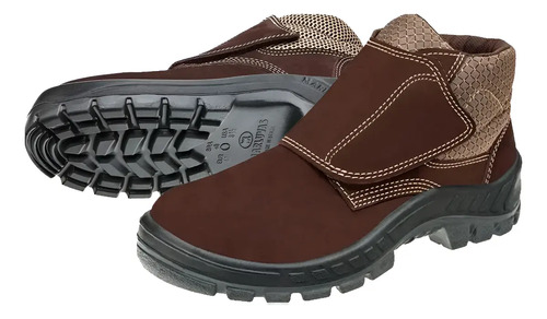 Botina com velcro bico plástico nobuck café 700319/700329 new prime CA43273 Marluvas