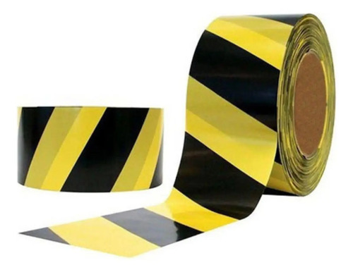 Fita sinalização zebrada preta e amarela 70mmX100 metros Plastcor  700.00081