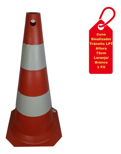 Cone de sinalização laranja e branco 75cm Fit 700.00503 Plastcor