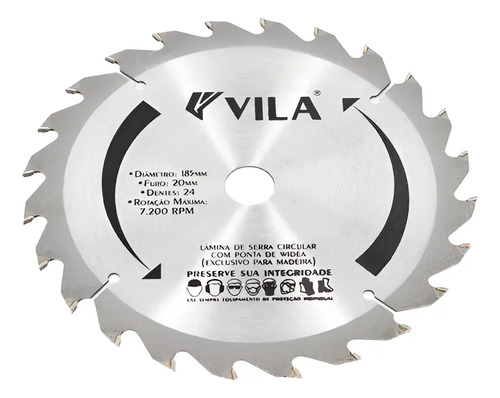 Disco lamina pra serra circular 24 dentes 185mm Vila 11930