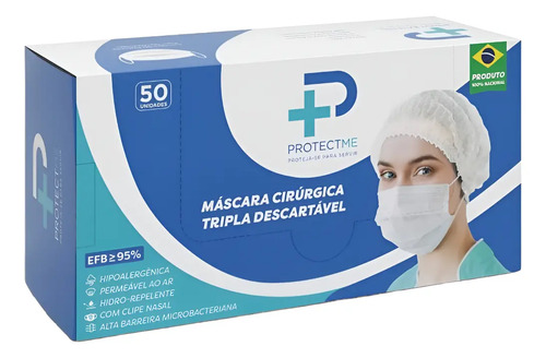 Mascara polipropileno retangular tripla com elástico e clipe nasal Prevemax pacote com 50 unidades RDES00140