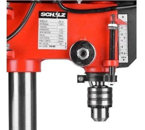 Furadeira de Bancada FB13 Monofásico 220V 250W 740-3140RPM Mandril 1/2pol 50mm Mesa Mov Gire Incl ±45G Schulz 91205050