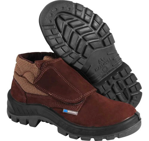 Botina com velcro bico plástico nobuck café 700319/700329 new prime CA43273 Marluvas