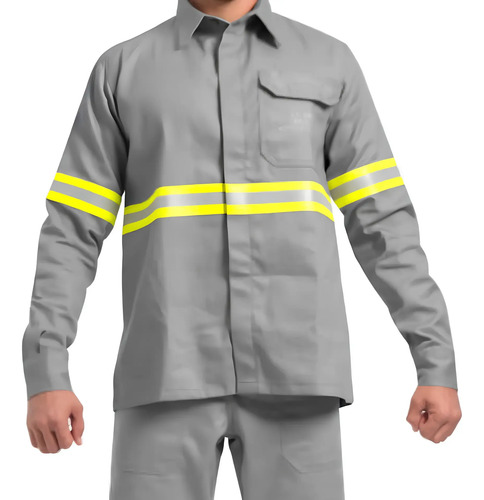 Camisa cinza NR10 CA 43836 com refletivo amarelo Ledan
