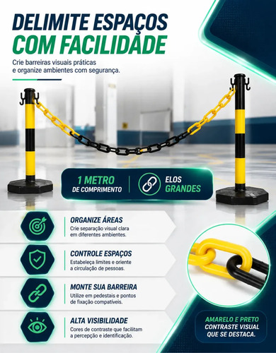 Corrente para pedestal grande preta e amarela Plastcor  (1 metro) 700.10796