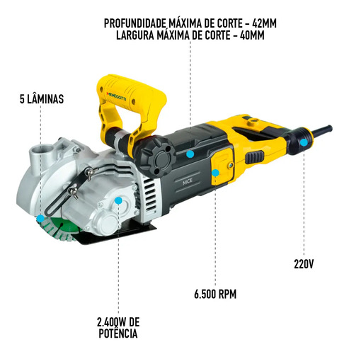 Cortadora de Parede MCE 2400W C/Motor Monofasico 220V 50/60HZ Menegotti 40861289