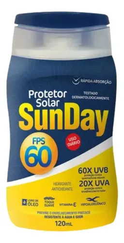 Protetor solar FPS 60 1/3 uva 120ml sunday 62059