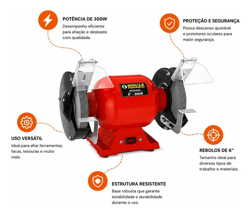 Motoesmeril Bancada 6po 300w 22 60hz Rebolo 6pol Schulz 91102550