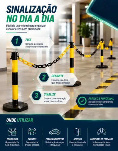 Corrente para pedestal grande preta e amarela Plastcor  (1 metro) 700.10796