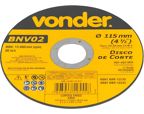 Disco corte 115X1X22,23mm BNV02 Vonder 1208112412