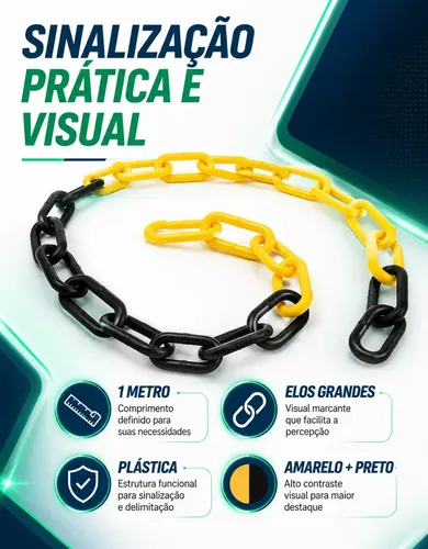 Corrente para pedestal grande preta e amarela Plastcor  (1 metro) 700.10796
