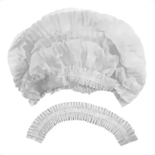 Touca descartável tnt plissada branca 42cm com elástico Prevemax (100 unidades) RDES00160