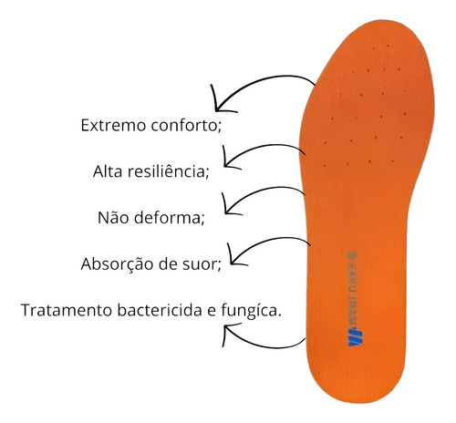Palmilhas ortopédicas laranja Marluvas pu jacar ( PU Conformada)