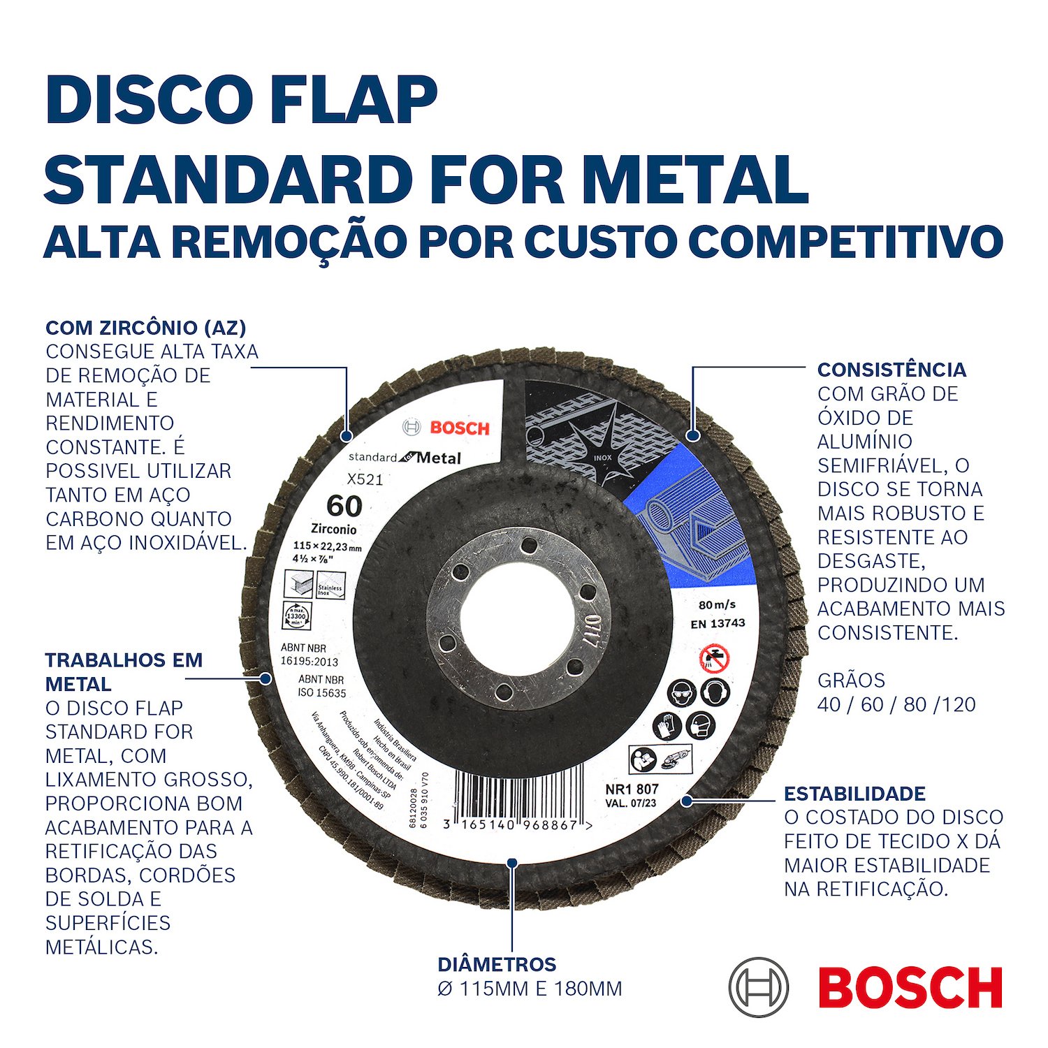 Disco Flap Std for Metal F A 115mm Gr60 BOSCH