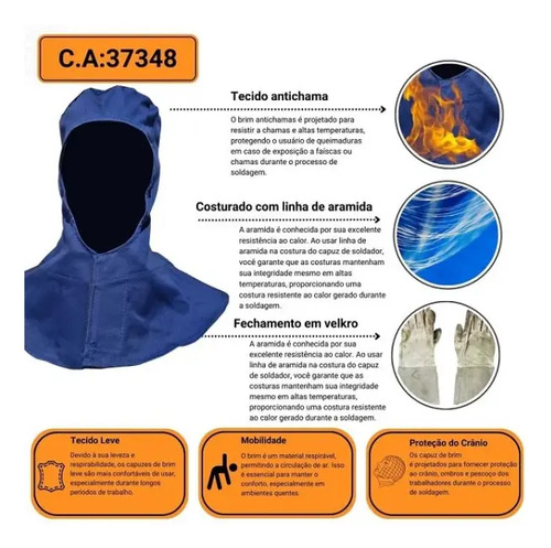 Touca soldador TKS1 anti chamas azul Teknoluvas CA 37348