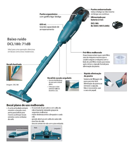 Aspirador de pó portatil + dc18rc + bl1830b