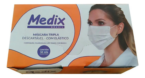 Mascara tripla com elástico branca pacote com 50 unidades Medix