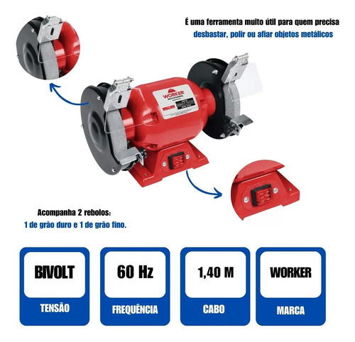 Moto esmeril 360w bivolt 198879 Worker
