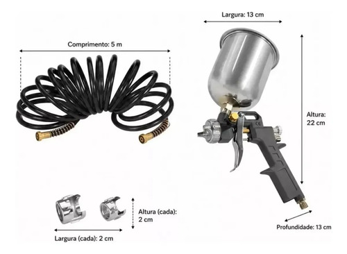 Conjunto Compact Kit com 01 Pistola Por Gravidade, 01 Mangueira com Terminais e Conexões. Schulz 80923570