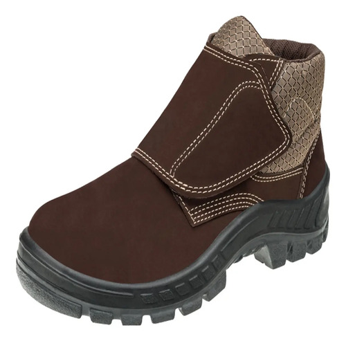 Botina com velcro bico plástico nobuck café 700319/700329 new prime CA43273 Marluvas