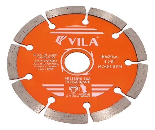 Disco de corte diamantado segmentado 110mm Vila 11915
