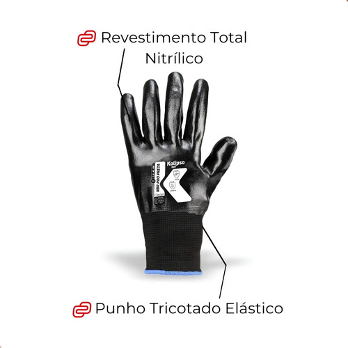 Luva nitrílica banho total NBR PRO preta CA 45128 Kalipso