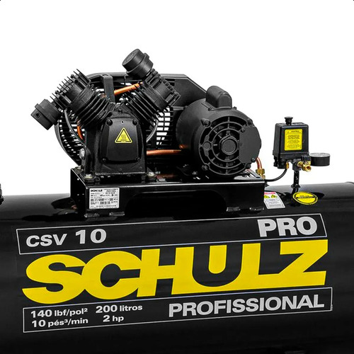 Compressor de Ar Estacionário Pistão CSV10PRO 200 I Motor Monofásico Aberto Industrial 2CV 220V 2P60Hz Schulz 92177420