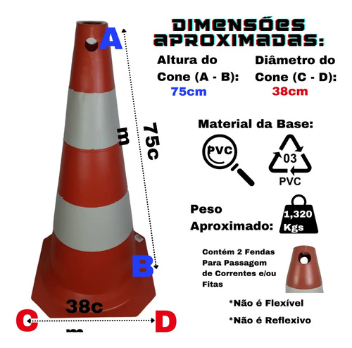 Cone de sinalização laranja e branco 75cm Fit 700.00503 Plastcor