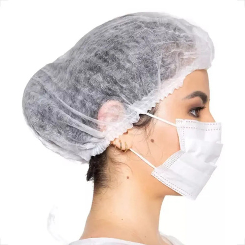 Touca descartável tnt plissada branca 42cm com elástico Prevemax (100 unidades) RDES00160
