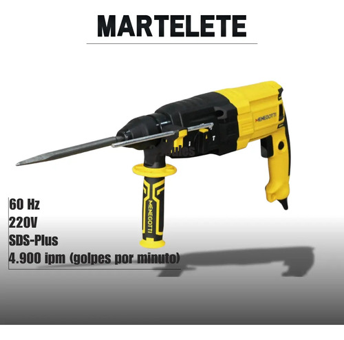 Martelete Perfurador Rompedor MMR800 3J 3KG 220V Menegotti 40870149