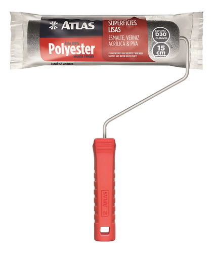 Rolo espuma poliéster cinza 15cm com cabo Atlas 40615