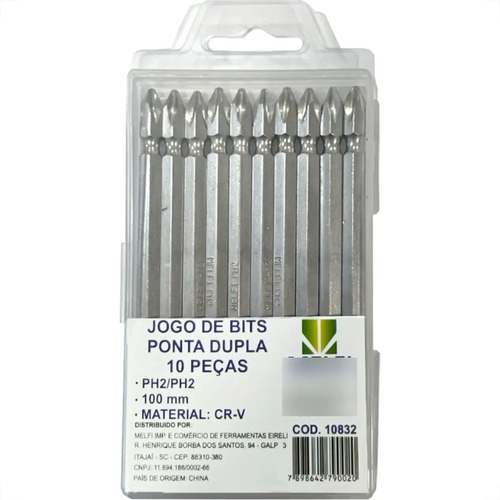 Jogo de bits ponta dupla 10 peças sextavada 100mm PH2 1/4" 10832