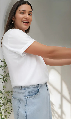 Camiseta básica branca manga curta Kelu