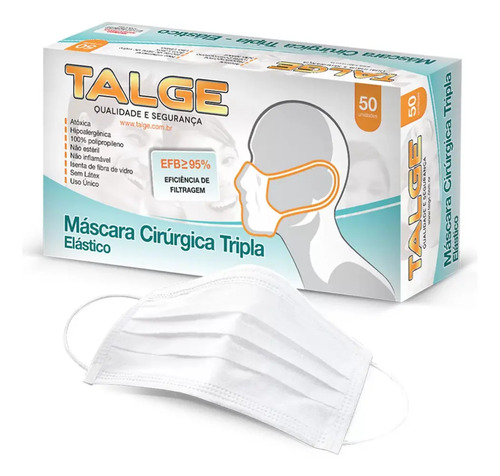 Máscara tnt tripla com elástico Talge caixa com 50 Unidades