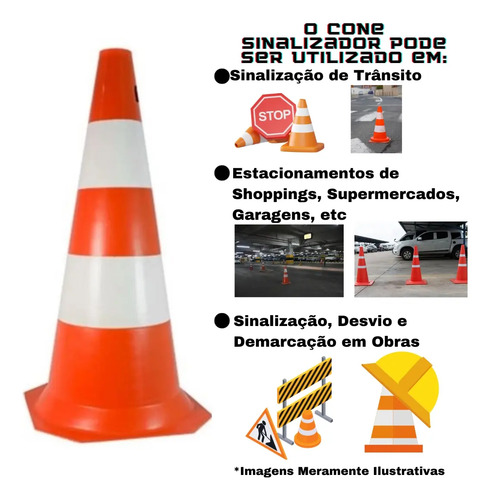 Cone de sinalização laranja e branco 75cm Fit 700.00503 Plastcor