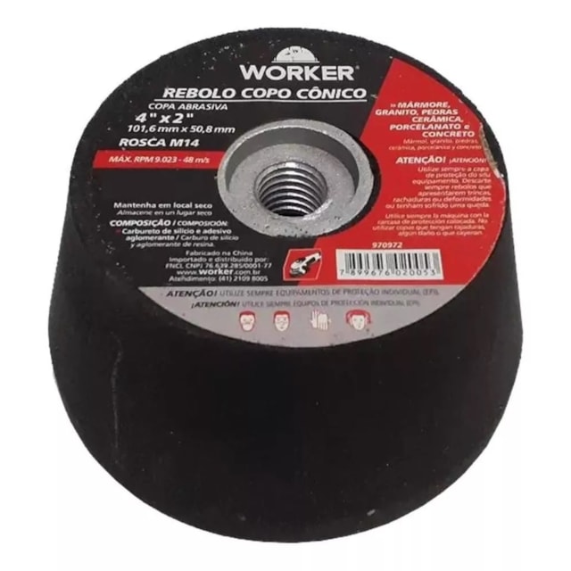 Rebolo copo conico  4```grão  120 - worker