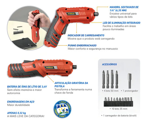 Parafusadeira Pistão com Motor El Incorp Bateria 3,6V Man Tensao 3,6V 180RPM 3NM com Acess Schulz 92907080
