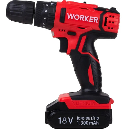 Parafusadeira 18v impacto 1 bateria 13 peças 366292 Worker