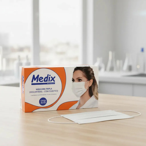 Mascara tripla com elástico branca pacote com 50 unidades Medix