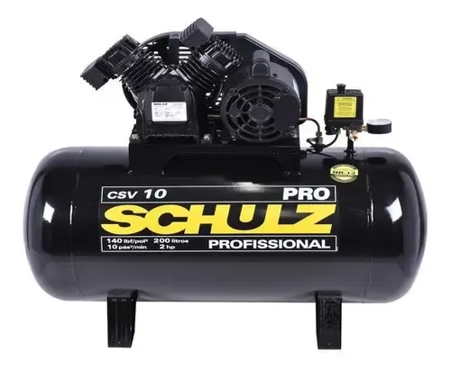 Compressor de Ar Estacionário Pistão CSV10PRO 200 I Motor Monofásico Aberto Industrial 2CV 220V 2P60Hz Schulz 92177420